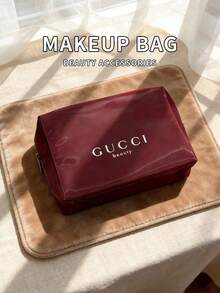 Gucci Burgundy Waterproof Nylon Zipper Large Capacity Cosmetic Storage Bag, Portable Skincare Toiletries Organizer, Travel Commute Business Trip Makeup Touch-Up, Birthday Valentine's Day Luxury Best Friend Gift Makeup Bag - Burgundy - View 8