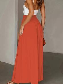 Women's Casual Solid Color Wide Leg Pocket Pants Spring - Burnt Orange - View 4