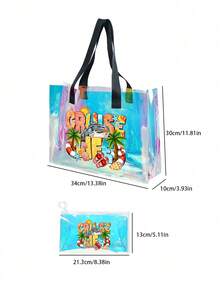 Juego de bolsas de playa de PVC de colores con tema de vida de crucero, con patrón de palmeras de coco, diseño de letras de moda "Cruise Life", bolsa de hombro transparente, bolsa de mano transparente de gran capacidad, bolsa de cosméticos de viaje portátil, bolsa de almacenamiento de artículos de tocador. Adecuada para playa, piscina, vacaciones y uso diario, perfecta para guardar trajes de baño, toallas, cosméticos, etc., ideal para amantes del verano, viajeros y entusiastas de festivales de música - Multicolor - Ver 11