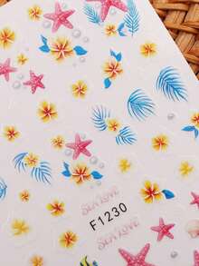 3 Sheets Tropical Flamingo Beach Ocean Nail Art Stickers, Colorful Summer 3D Self-Adhesive Nail Artist Supplies, Hawaiian Floral Turtle Cartoon Animal Music Festival Pool Party Island Vacation Nail Decorations - Multicolor - View 6