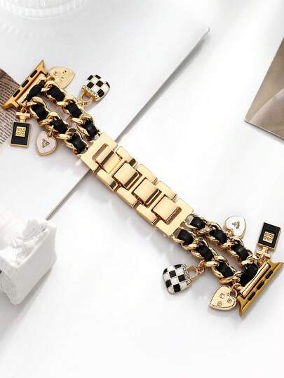 Exquisite Design Heart Flower Plaid Pendant Decorative Women's Watch Band, Suitable For Apple Watch Accessories