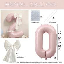 40-Zoll große hellrosa Zahlen-Folienballons Set 0-9 mit DIY weißen handgebundenen Schleifen und langen Ballon-Klebeklebpunkten, geeignet für Geburtstagsmottopartys, Jubiläumsfeiern, Hochzeiten, Gender Reveal, Baby Shower Foto-Requisiten Ballon-Dekorationszubehör - Babyrosa - Übersicht 12