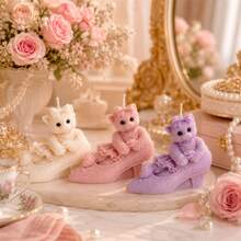 Vintage Lace High Heel Shoe Bear Silicone Candle Mold, 3D Bow Teddy Bear On High Heels Mould For DIY Scented Soy Wax Candle, Hand Soap, Epoxy Resin, Wedding Home Decor & Valentine Craft Making Supplies - Bear Mold - View 4