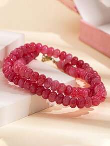 1PC 9mm Natural Stone Beaded Necklace For Women, Boho Oval Bead Choker, Colorful Statement Chain Jewelry, Summer Beach Gift - Multicolor - View 7