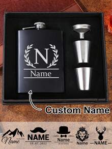 1 set termos portabel berukir khusus, set termos/botol (1 termos + 2 gelas + 1 saringan + 1 kotak hadiah), tersedia 2 ukuran: S 10,6cm/M 13,8cm, bahan stainless steel, 11 gaya, hadiah unik untuk keluarga. - Gaya A - View 7