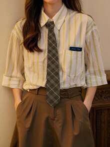 1件女款休閒條紋格紋可愛JK領帶，適合校園、日常穿著、購物 - 彩色 - 查看 9