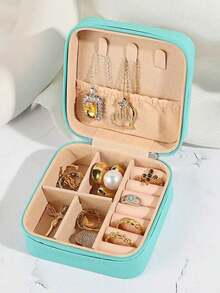 Large Capacity Jewelry Organizer Box, Travel Jewelry Storage Box, Cosmetic Organizer Box, Ring, Necklace And Bracelet Storage Box, Jewelry Display Box, Travel Storage Container, Travel Essential, Women's Gift, Holiday Gift. - Multicolor - View 12