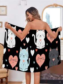 2pcs Printed Large Size Bathrobe & Hair Drying Cap Set, Wearable Wrap Towel, High Absorbency, No Shedding, Sexy Tube Top Bathrobe For Home - Multicolor - View 12