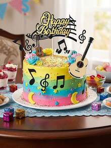1 Set Music Cake Toppers, Musical Instruments And Notes Theme Cupcake Toppers, Suitable For Birthday, Musician Party, Welcome Party, Table Decor, Anniversary Supplies, Celebration Supplies, Theme Party Decoration - Multicolor - View 8