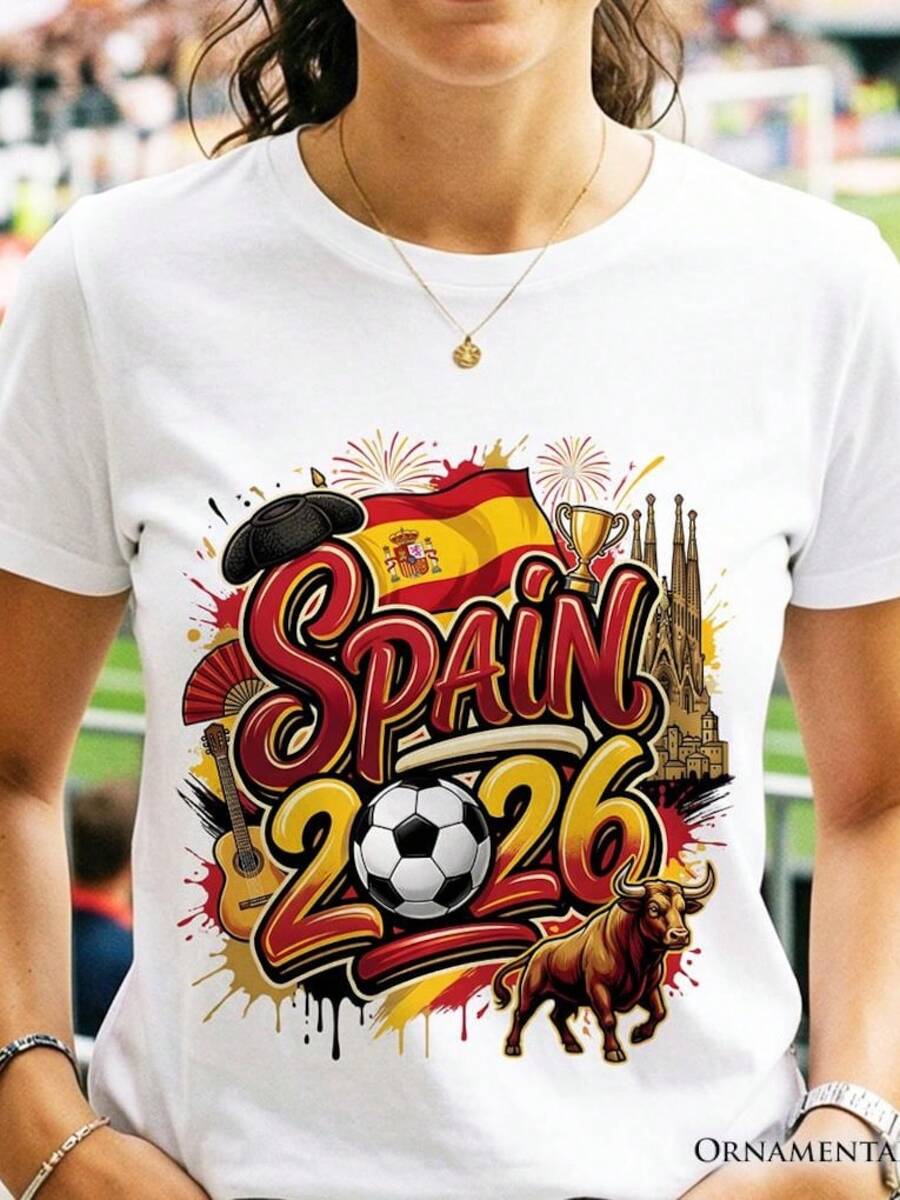Spain 2026  World Cup Soccer T-Shirt, Fans Football Tee Unisex - White - View 1