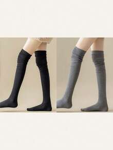 1 Pair Women's Autumn/Winter Warm Over-The-Knee Boot Socks Long Stockings - Grey - View 6