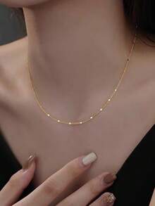 1 buah Kalung Choker Tulang Selangka Gaya Minimalis Mewah Emas Modis yang Dapat Diatur dan Serbaguna untuk Wanita - Rantai emas - View 3
