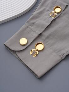 11pcs Gold & Silver U-Shaped Round Flat Metal Buttons, DIY Clothing Decoration Accessories For Jeans, Skirts, Denim Jackets - 11PCS - View 3