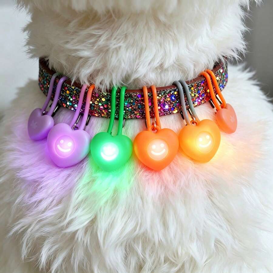 1pc/3pcs Heart-Shaped Pet LED Glowing Pendant, Night Anti-Lost Collar Charm, Universal For Cats And Dogs - Multicolor - View 1