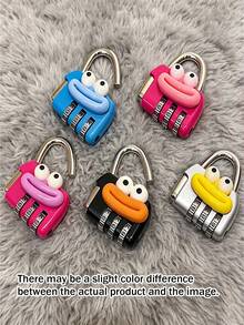 1pc Combination Lock With Cute Sausage Lips And Big Eyes Pattern, Suitable For Gym Lockers, Luggage And Backpack Zippers Anti-Theft, Portable Colorful Metal Padlock, Compact And Durable, Anti-Theft Design For Worry-Free Travel, Perfect Gift For Daily Outings, Students Back To School, Ramadan, Eid, Valentine's Day, Mother's Day Or Thanksgiving - Multicolor - View 4