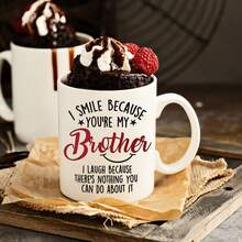 Taza de café de cerámica de 11oz con frase divertida para hermano, taza de té de porcelana con "Sonrío porque eres mi hermano", vajilla novedosa y humorística para hermanos, regalo perfecto de cumpleaños, Navidad y vacaciones para hermano mayor/menor, regalo broma familiar divertido para hermanos - Multicolor - Ver 3