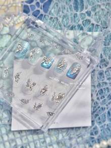 1件 3D銀色水晶蝴蝶美甲飾品 高端奢華合金水鑽DIY美甲裝飾貼片 - 彩色 - 查看 4