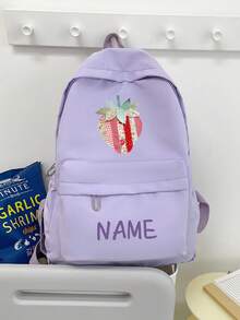 1 pieza Mochila personalizada y personalizada de gran capacidad, estampado de fresa simple y casual, cierre de cremallera de material de nailon, correas de hombro ajustables, portátil a mano, adecuada para la escuela, el transporte, las compras, los viajes al aire libre, el uso diario. Regalo de cumpleaños. - Multicolor - Ver 14