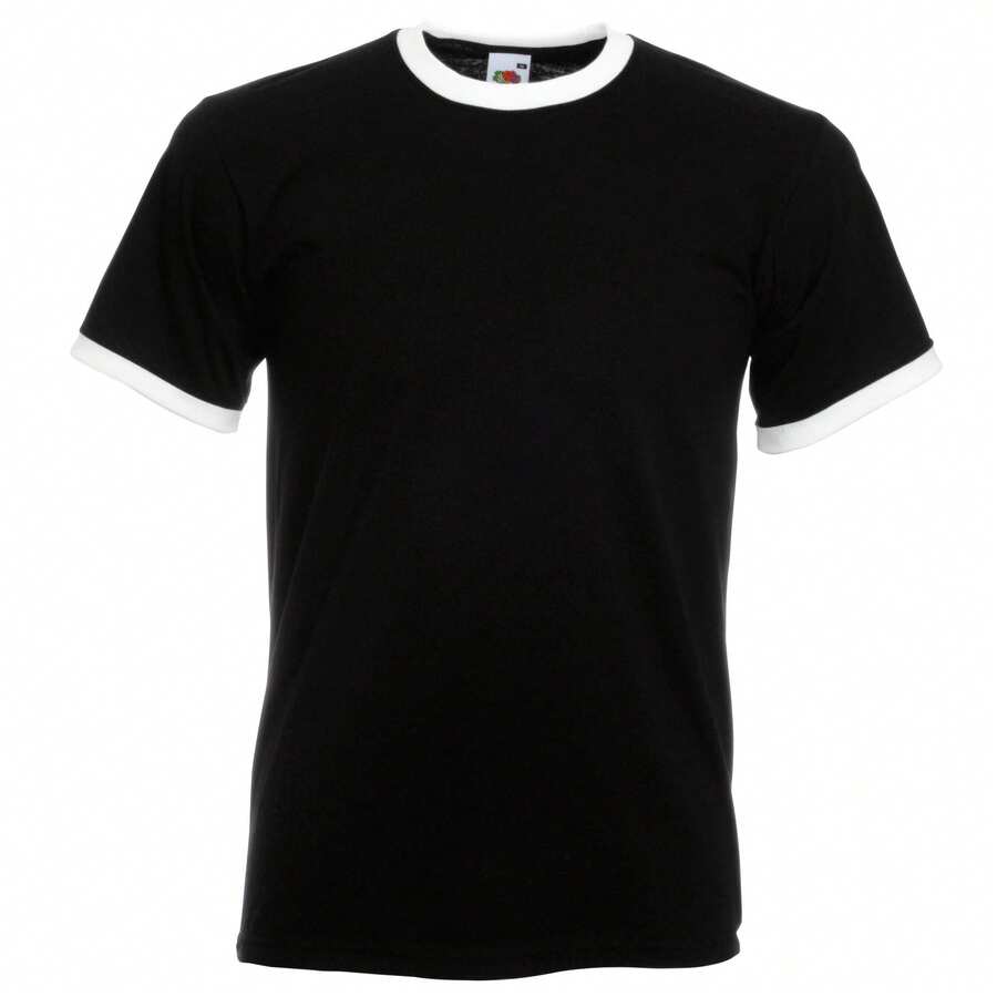 Fruit Of The Loom Mens Ringer Short Sleeve T-Shirt - Black/White - View 1