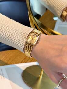 LIANDU 1件女款腕錶，復古奢華石英錶，適合日常配戴，時尚優雅極簡商務魅力女錶，適合假期派對週年紀念送給她或自己的禮物 - 金色 - 查看 4