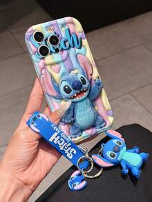 Funda de teléfono Disney Lilo y Stitch: Protector de borde con patrón esponjoso 3D, funda de teléfono suave con una cadena de pulsera Stitch linda gratis, Stitch, Lilo, Angel, para Apple 17 Promax 17 Pro 16 15 14 13 12 11 Pro Max XS Max X XR, funda suave de verano - Blanco - Ver 3