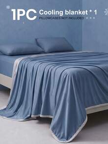1pc Deep Blue Cooling Blanket, Minimalist Fashion, Made Of Cooling Yarn, Reinforced Edging, Provides Cool And Comfortable Experience For Heat-Sensitive People, Machine Washable, Lightweight And Portable, Suitable For Bedroom/Sofa/Outdoor - Dark Blue - View 3