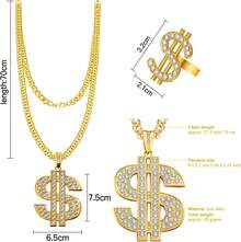 Hip Hop Costume Kit 80's Men's Rapper Accessories Oversized Rectangular Glasses Bucket Hat Gold Dollar Sign Chain Ring Necklace Inflatable Boom Box - 1 - View 6