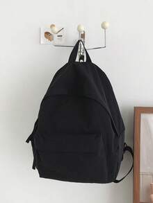Mochila de unicolor minimalista, mochila de nylon arrugado con un solo bolsillo delantero, para escuela, uso diario, compras y salidas casuales - Multicolor - Ver 13