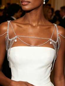 Bohemian Sexy Multi-Layer Fringe Rhinestone Shoulder Chain Body Jewelry For Women, Banquet Party - Silver - View 3