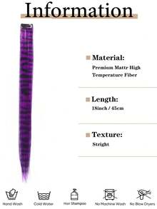 Extensões de Cabelo com Clipe Estampa de Zebra, 18 Polegadas (45cm) Peças de Cabelo Sintético Liso, Mechas de Cabelo Listradas de Leopardo Multicoloridas para Cosplay, Festa, Acessórios de Cabelo Diários, Halloween - Multicolorido - Visão 3