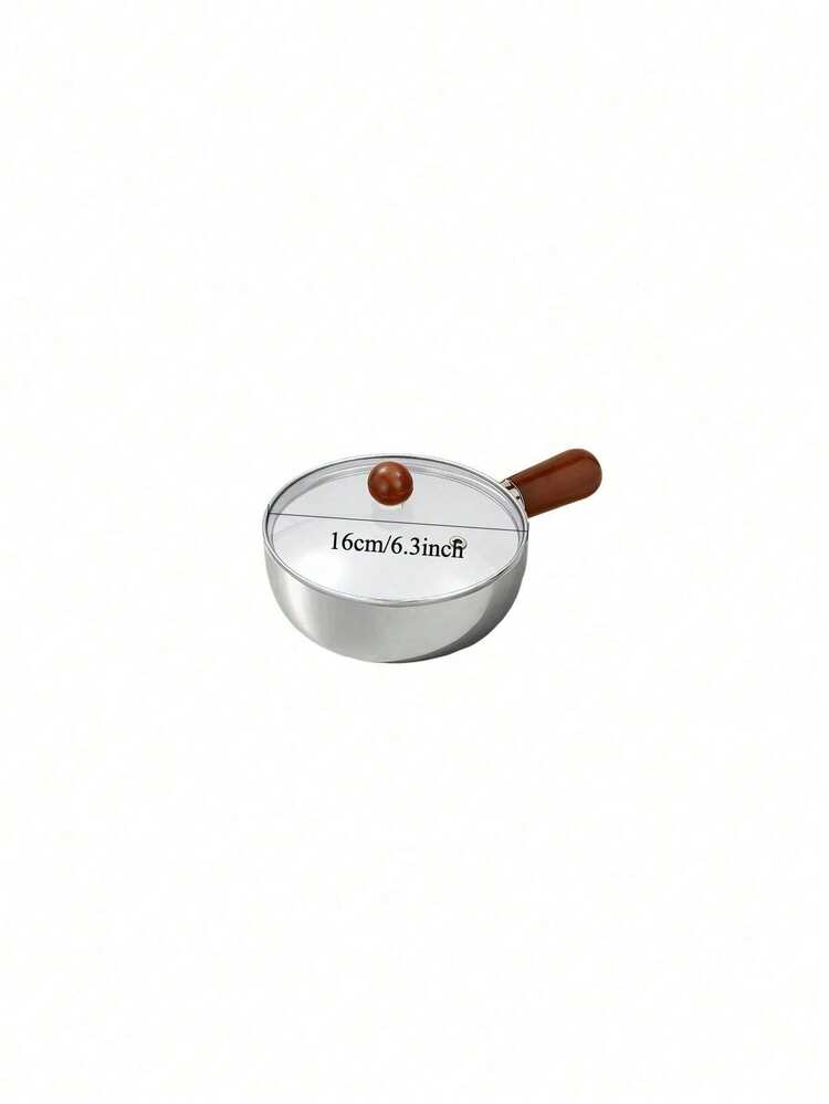 Stainless Steel Pot With Heat-Resistant Wooden Handle | Suitable For Induction Cooktop, Non-Slip, Even Heating At Bottom - Great For Dorm, Office, RV, Small Kitchen, Solo Cooking - Multicolor - View 4