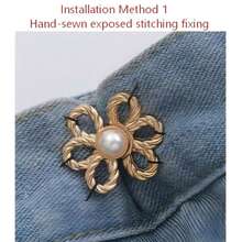Hand-Sewn Flower Waist Buckle, Hand-Sewn Waistband Anti-Slip Button Tightening Tool, Jeans Skirt Waist Size Adjustment Buckle - Multicolor - View 3