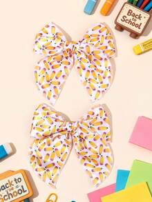 2 piezas Moños para el cabello de vuelta a la escuela para niñas con estampado de lápiz, clips de cocodrilo, clips para el cabello de temporada escolar, horquillas adorables para estudiantes, accesorios para el cabello de adolescentes - Multicolor - Ver 8