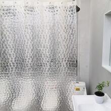 3D Translucent Water Cube Print Shower Curtain, Thickened Polyethylene Non-Woven Fabric, Forest Theme Design, Suitable For High-End Bathroom Decor, Modern Bathroom Shower Curtain - Multicolor - View 5