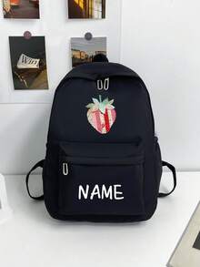 1 pieza Mochila personalizada y personalizada de gran capacidad, estampado de fresa simple y casual, cierre de cremallera de material de nailon, correas de hombro ajustables, portátil a mano, adecuada para la escuela, el transporte, las compras, los viajes al aire libre, el uso diario. Regalo de cumpleaños. - Multicolor - Ver 4