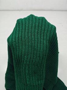 Women's Simple Ribbed Solid Color Casual Korean Textured Commuter Loose Versatile Stand Collar Zipper Half-Placket Pullover Long Sleeve Sweater, Spring/Autumn/Winter - Green - View 12