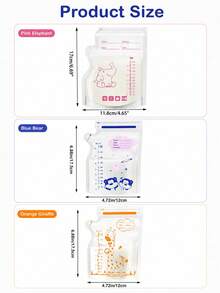 30pcs/60pcs/100pcs Baby Breast Milk Storage Bags Snack Bags Candy Bags, Leak-Proof Zipper Seal, Dual Scale, Cartoon Design - Multicolor - View 2