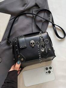 Nischen-Design Punk-Motorrad-Stil Totenkopf-Handtasche, modische Dekoration Gothic-Stil Schultertasche, geeignet für Halloween-Aktivitäten und Cosplay-Partys - Schwarz - Übersicht 10