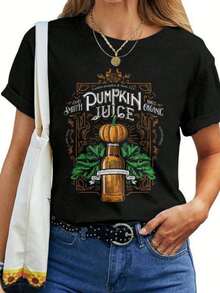 Camiseta de cuello redondo para mujer con diseño vintage de jugo de calabaza y tequila - Negro - Ver 2