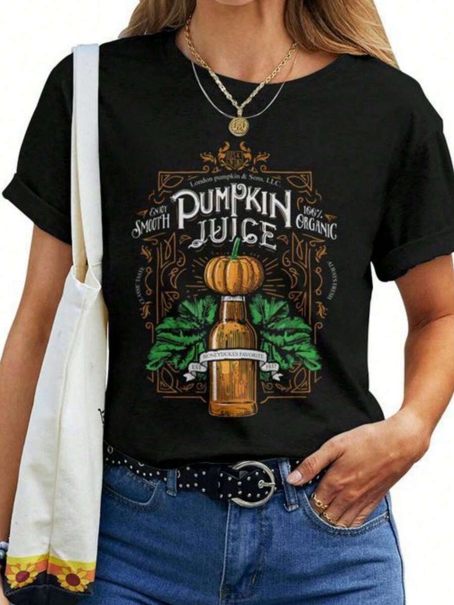 Camiseta de cuello redondo para mujer con diseño vintage de jugo de calabaza y tequila