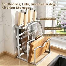 BCWW Universal Knife Block,Multifunctional Cutting Board Organizer, Stainless Steel Kitchen Storage Rack For Lids, Boards, Knife, Modern Kitchen Knife Storage Organizer For Countertop (With Cleaning Brush) - View 5