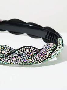 1 pieza Diadema trenzada de estilo barroco vintage europeo y americano, unicolor, con strass completo, diseño creativo de nicho, alta calidad, antideslizante con dientes, borde delgado, aro para el cabello, accesorio para el cabello adecuado para mujeres en banquetes, bailes y fiestas, accesorio de ropa exquisito - Color FG921-AB - Ver 3