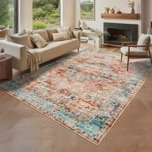 Washable Vintage Rug For Living Room, Machine Washable, With Non-Slip Backing, Short Pile, Large And Stain-Resistant, For Bedroom And Dining Room - Red - View 2