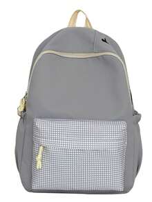 Plaid Soft-Touch Structured Woven Backpack With Wide Padded Shoulder Straps, Front Compartment, Energetic Casual Style For Outings - Multicolor - View 13