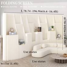 Multifunctional Foldable Kraft Paper Screen Divider With Storage Shelf, Portable, Versatile In Design, Easy To Store, Perfect For Living Room, Office, Shopping Mall, Beauty Salon And Other Places. - White - View 4