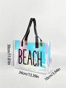 "BEACH" Print Transparent Tote Bag, Colorful Transparent Beach Bag, Large Waterproof PVC Swimming Bag, Portable Transparent Travel Shoulder Bag, Lightweight Durable Pool Bag, Fashion Transparent Handbag Suitable For Beach Vacation, Swimming, Sports Training, Fitness, Travel, Daily Outings, Shopping, Mother's Day, Birthday, Anniversary, Party Gift For Women, Girls, Moms, Friends, Summer Essential - Multicolor - View 12