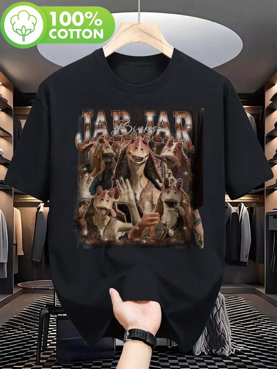 Camiseta Vintage de Homenaje al Señor Sith de Jar Jar Binks, Estética de los 90, Camiseta de Jar Jar Binks, Regalo para Fans de , Camiseta de Manga Corta de Algodón de 180g con Estampado Térmico, Unisex, Creativa, Adecuada para Regalos. - Negro - Ver 1