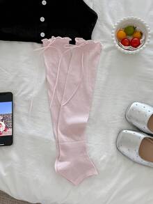 1 Pair Women's Thin Breathable Solid Color Cute Bow Knot Ruffle Edge Long Tube Socks Leg Warmers For Spring And Summer - Multicolor - View 13