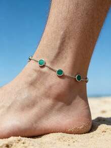 MONALLY Men's Stainless Steel Classic Green & Black Round Dial Anklet, Waterproof Ankle Chain, Men's Daily Beach Jewelry, Birthday Gift - Anklet - View 2