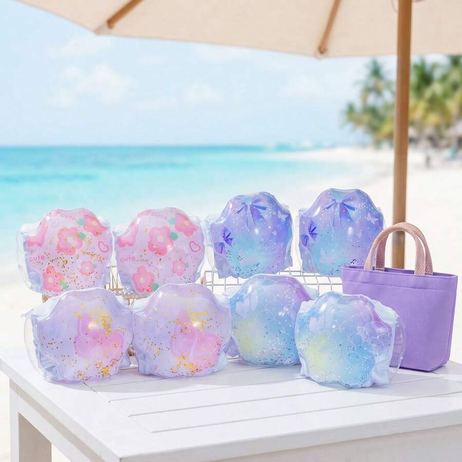 Kids Swimming Arm Bands - Cartoon Glitter Swim Arm Floats, Thickened Inflatable Buoyancy Sleeves, Suitable For Swimming Pool, First Day Of School - Multicolor - View 1